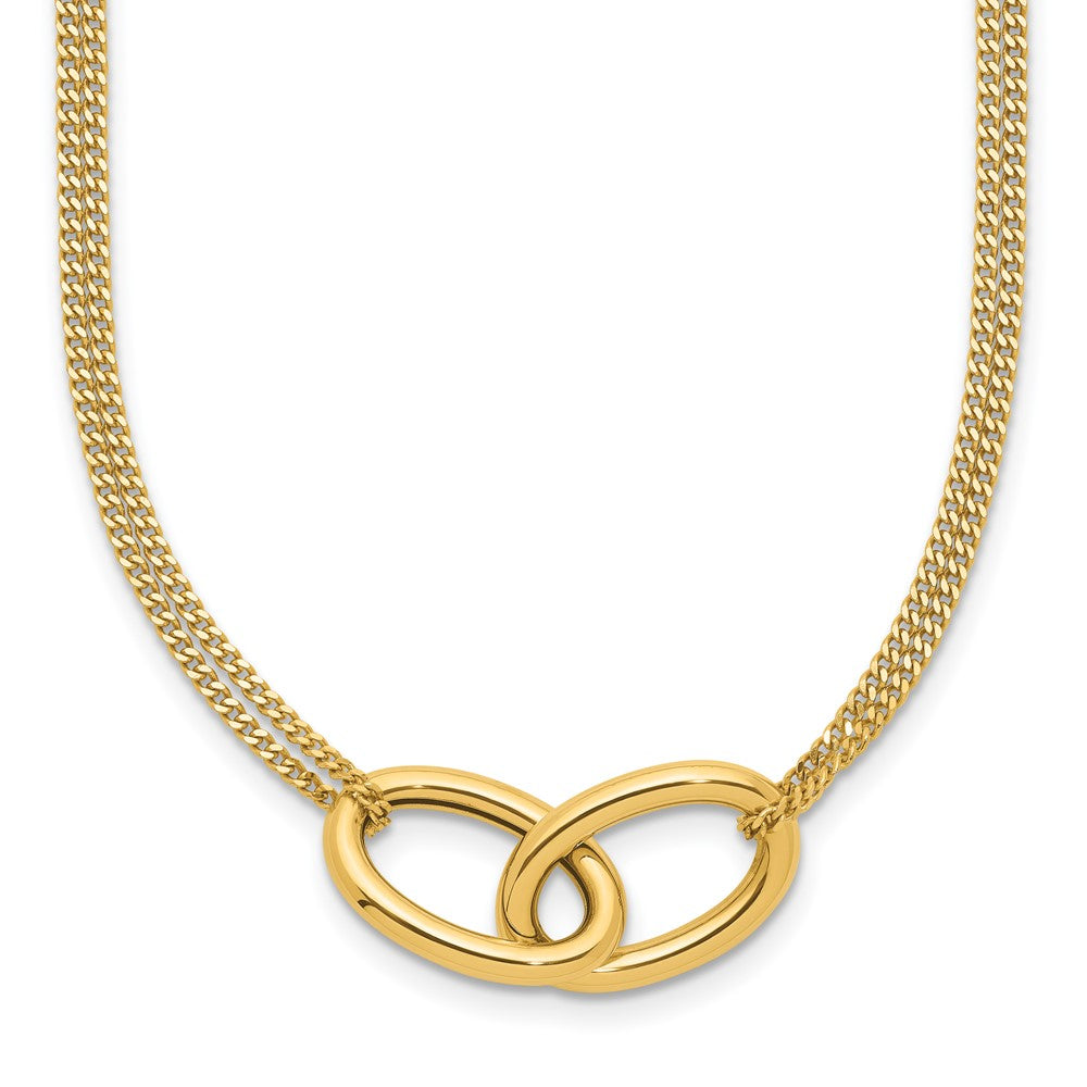 14K Yellow Gold Polished Intertwined Ovals 2 Strand 1In Ext. Necklace
