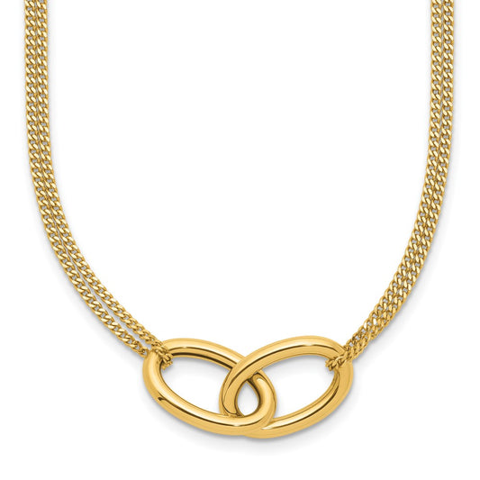 14K Yellow Gold Polished Intertwined Ovals 2 Strand 1In Ext. Necklace