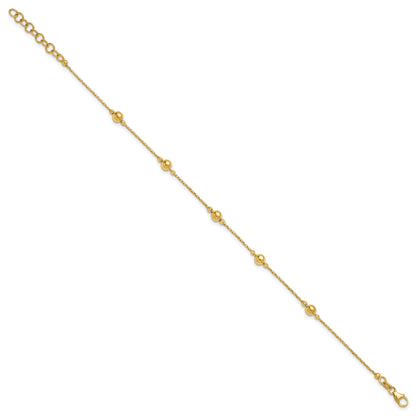 14K Yellow Gold Polished/Textured/Dia Cut Beads 1In Ext. Bracelet