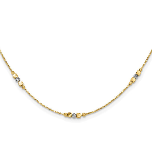 14K Two Tone Pol/Texture/Dia Cut Beads 2In Ext. Necklace
