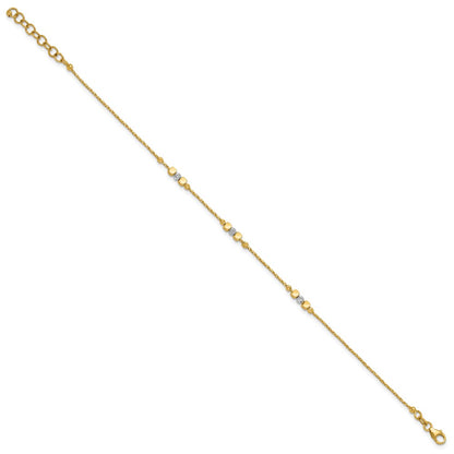 14K Two Tone Pol/Texture/Dia Cut Beads 1In Ext. Bracelet