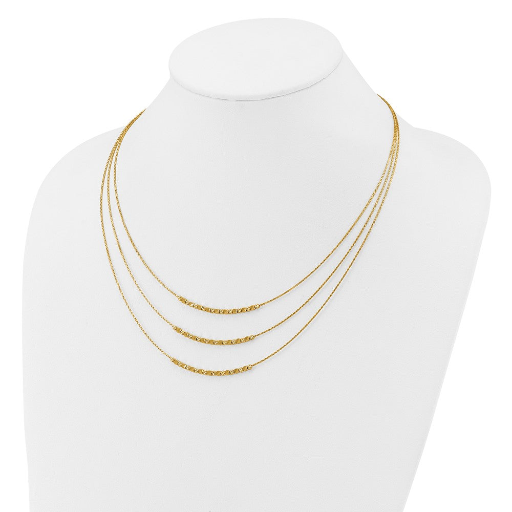 14K Yellow Gold Pol/Texture/Dia Cut Beads 3 Strand W/ 2In Ext. Necklace