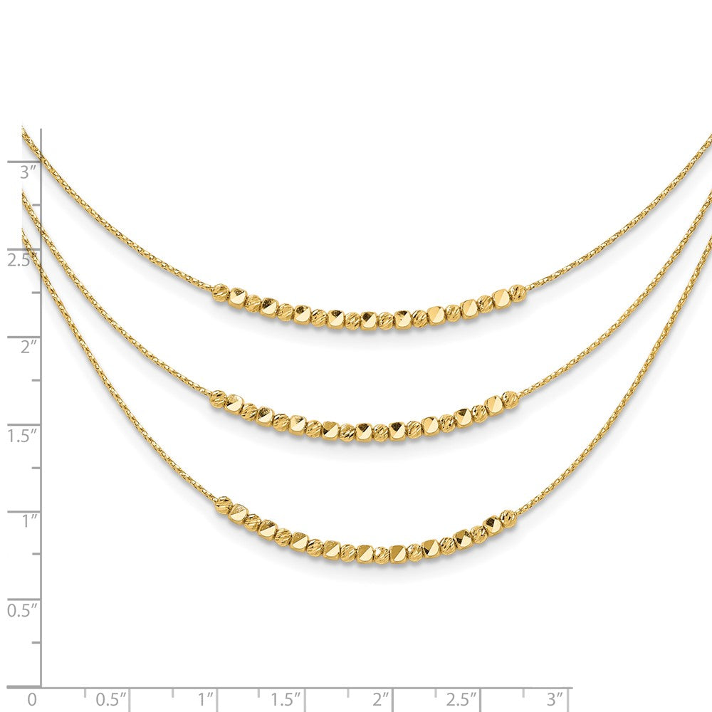 14K Yellow Gold Pol/Texture/Dia Cut Beads 3 Strand W/ 2In Ext. Necklace