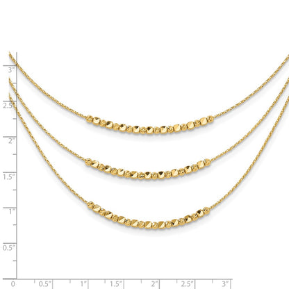 14K Yellow Gold Pol/Texture/Dia Cut Beads 3 Strand W/ 2In Ext. Necklace
