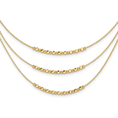 14K Yellow Gold Pol/Texture/Dia Cut Beads 3 Strand W/ 2In Ext. Necklace
