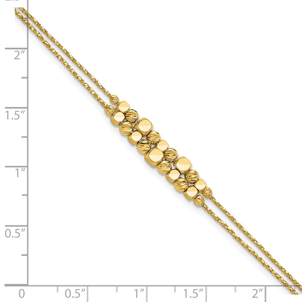 14K Yellow Gold Pol/Texture/Dia Cut Beads 2 Strand W/ 1In Ext. Bracelet