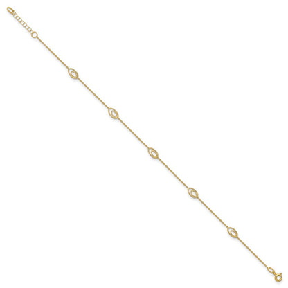 14K Yellow Gold Polished Fancy Oval Link 9in Plus 1in Ext. Anklet