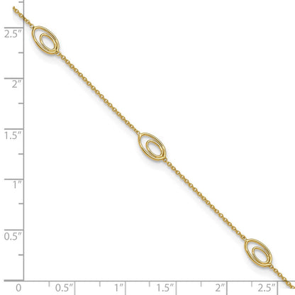 14K Yellow Gold Polished Fancy Oval Link 9in Plus 1in Ext. Anklet