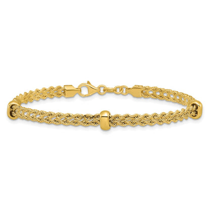 14K Yellow Gold Polished And Diamond Cut Fancy Braided Rope Bracelet