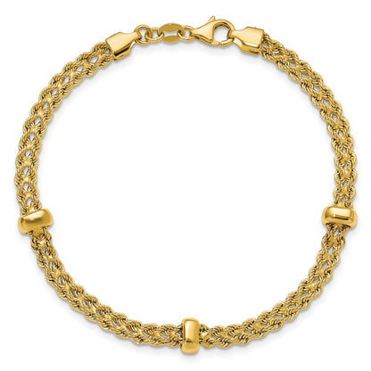 14K Yellow Gold Polished And Diamond Cut Fancy Braided Rope Bracelet