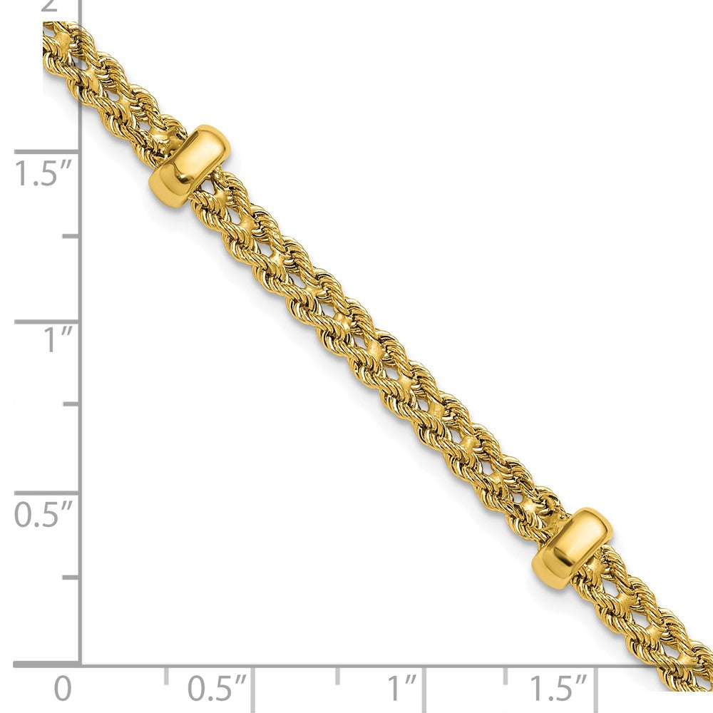 14K Yellow Gold Polished And Diamond Cut Fancy Braided Rope Bracelet