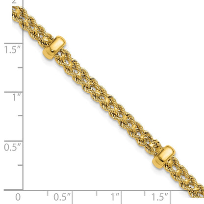 14K Yellow Gold Polished And Diamond Cut Fancy Braided Rope Bracelet
