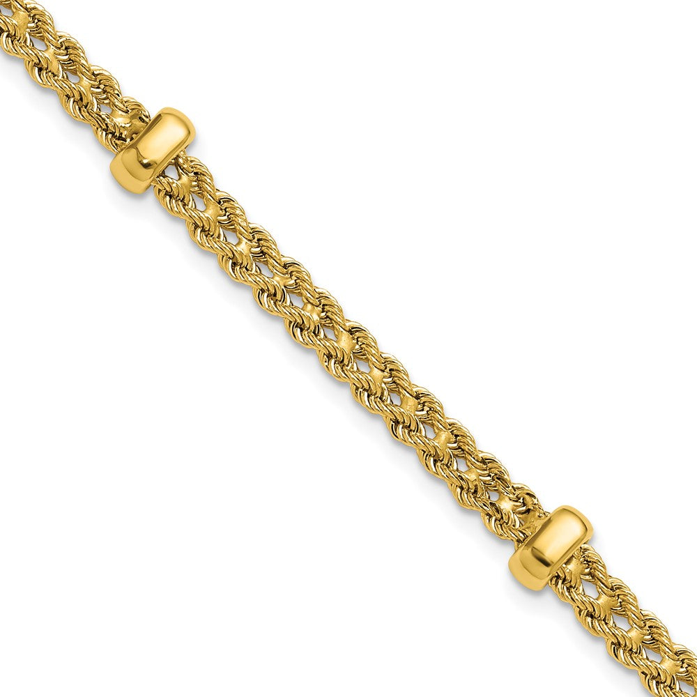14K Yellow Gold Polished And Diamond Cut Fancy Braided Rope Bracelet