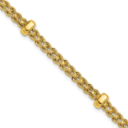 14K Yellow Gold Polished And Diamond Cut Fancy Braided Rope Bracelet