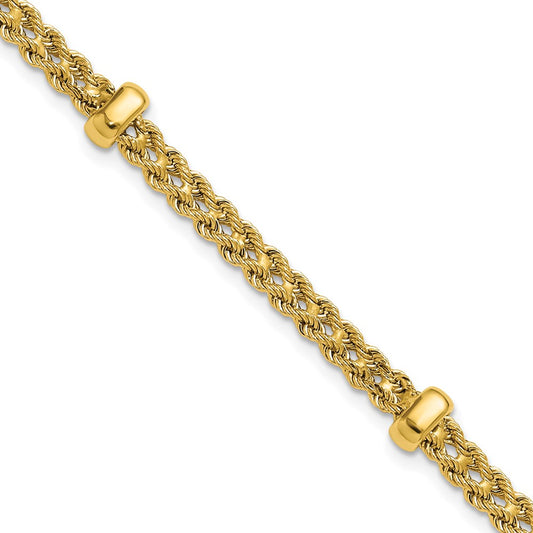 14K Yellow Gold Polished And Diamond Cut Fancy Braided Rope Bracelet