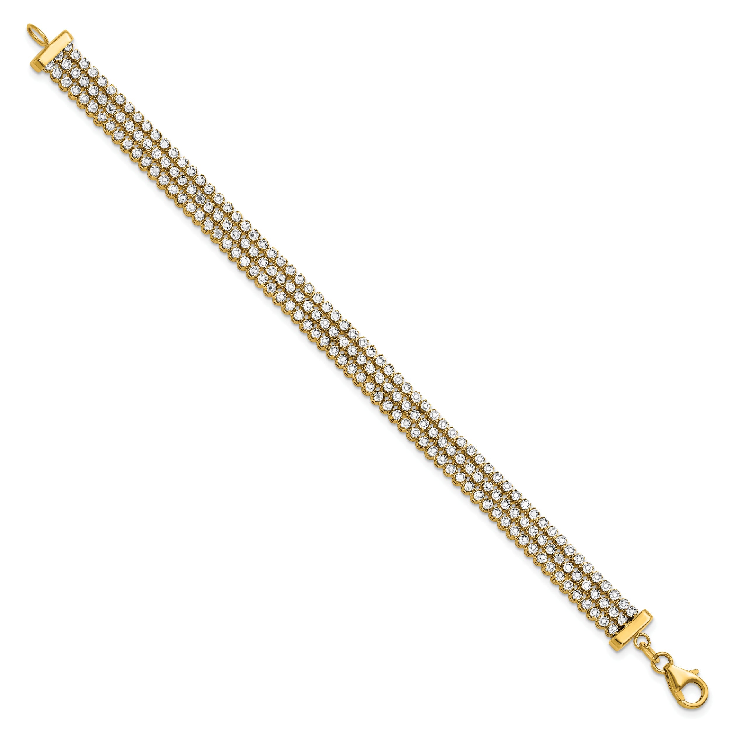 14K Two Tone Polished/Dia Cut 3 Row Bracelet
