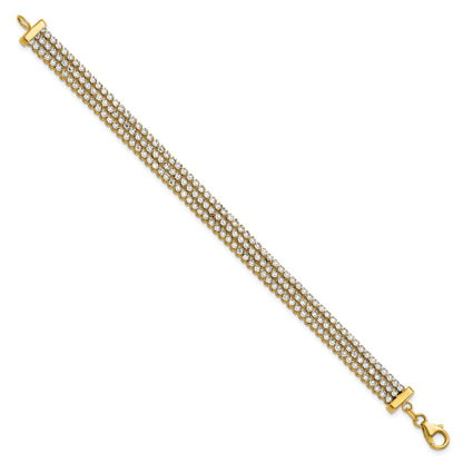 14K Two Tone Polished/Dia Cut 3 Row Bracelet