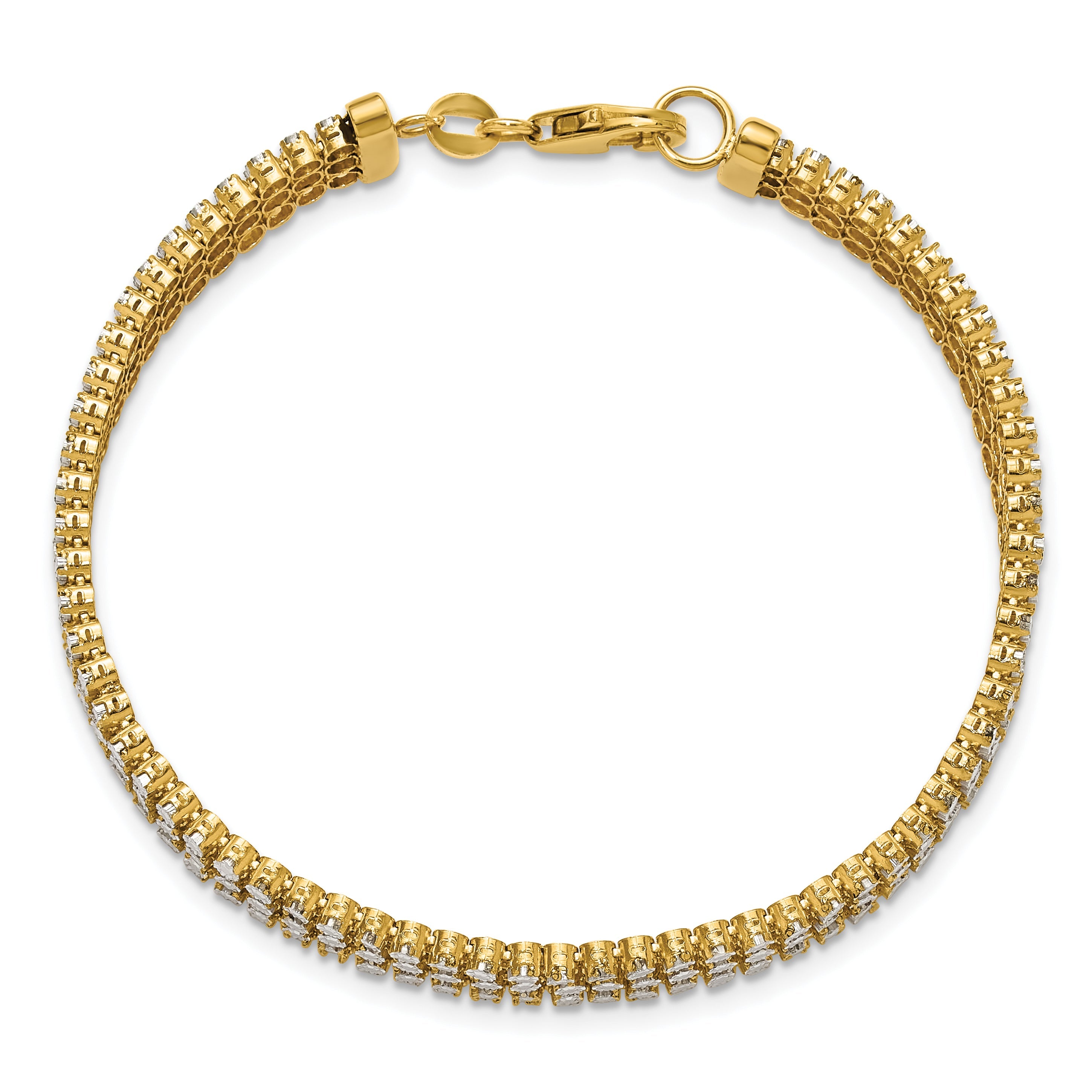 14K Two Tone Polished/Dia Cut 3 Row Bracelet