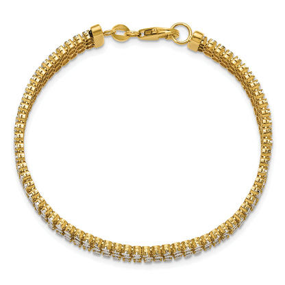 14K Two Tone Polished/Dia Cut 3 Row Bracelet