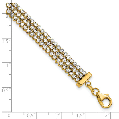 14K Two Tone Polished/Dia Cut 3 Row Bracelet