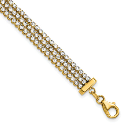 14K Two Tone Polished/Dia Cut 3 Row Bracelet
