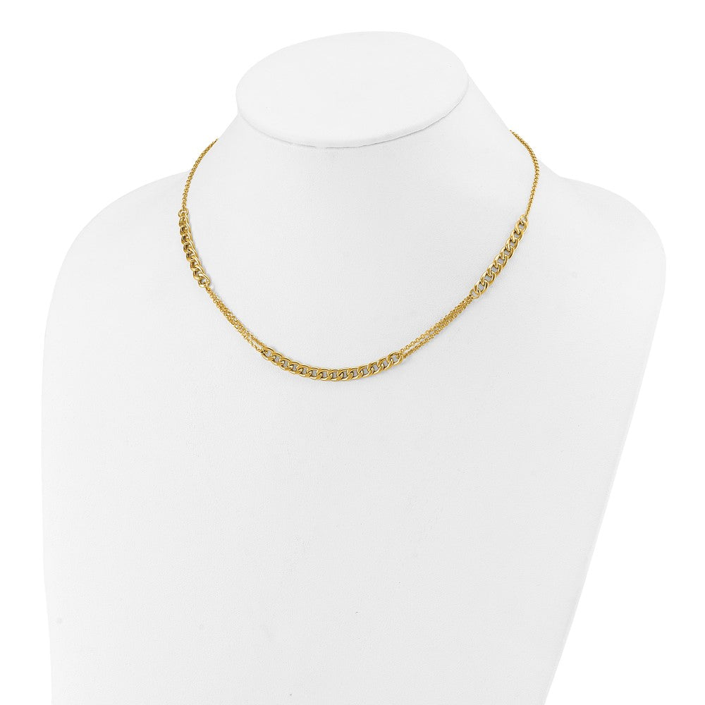 14K Yellow Gold Polished/Dia Cut Fancy Link 2In Ext. Necklace