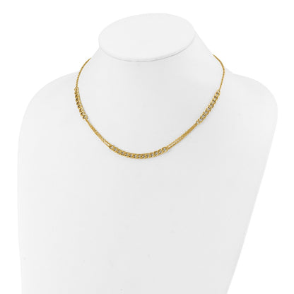 14K Yellow Gold Polished/Dia Cut Fancy Link 2In Ext. Necklace