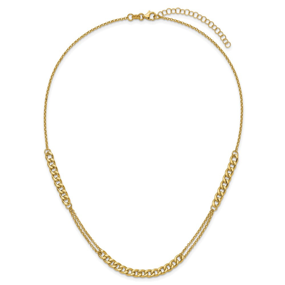 14K Yellow Gold Polished/Dia Cut Fancy Link 2In Ext. Necklace
