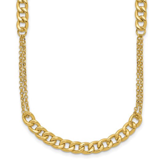 14K Yellow Gold Polished/Dia Cut Fancy Link 2In Ext. Necklace