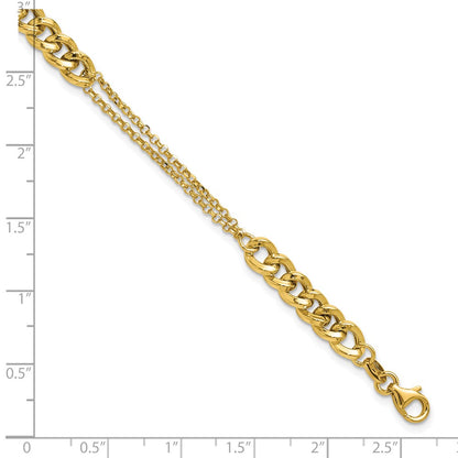 14K Yellow Gold Polished/Dia Cut 2 Strand Fancy Link 1In Ext. Bracelet