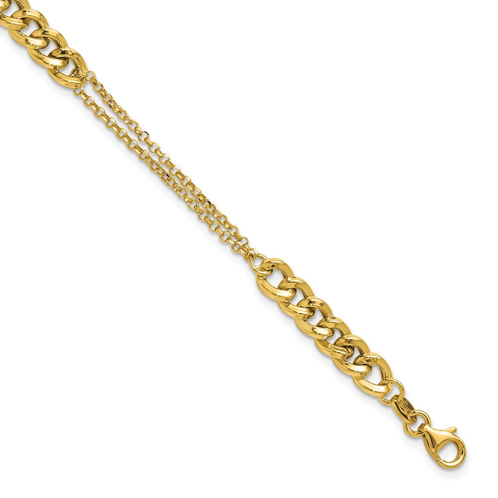14K Yellow Gold Polished/Dia Cut 2 Strand Fancy Link 1In Ext. Bracelet