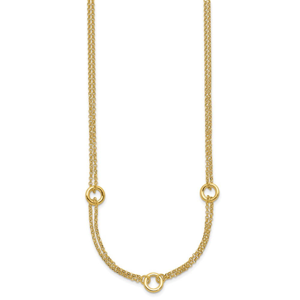 14K Yellow Gold Polished/Dia Cut 2 Strand Circle Link 2In Ext. Necklace