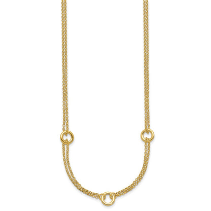 14K Yellow Gold Polished/Dia Cut 2 Strand Circle Link 2In Ext. Necklace