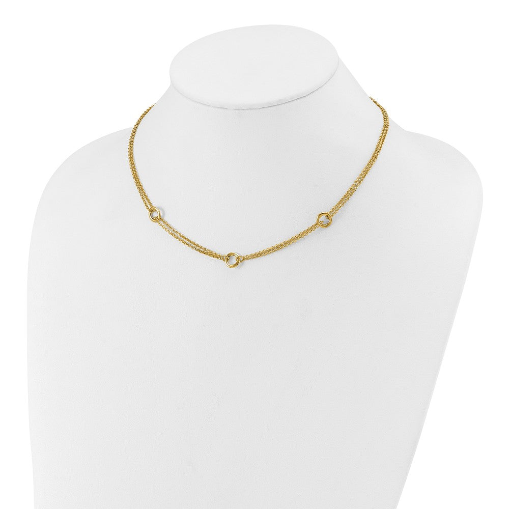 14K Yellow Gold Polished/Dia Cut 2 Strand Circle Link 2In Ext. Necklace