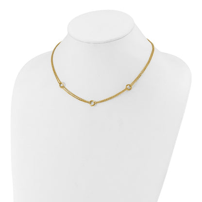 14K Yellow Gold Polished/Dia Cut 2 Strand Circle Link 2In Ext. Necklace