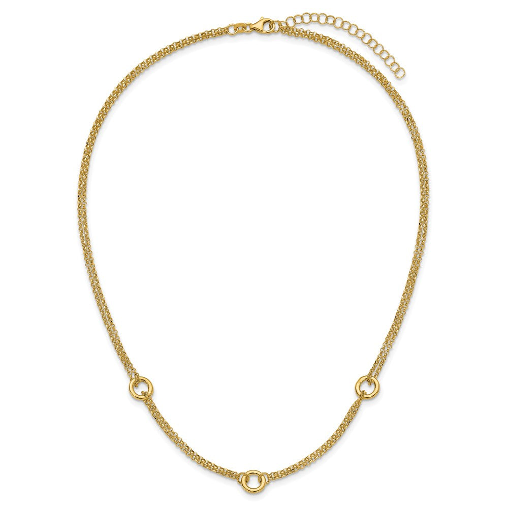 14K Yellow Gold Polished/Dia Cut 2 Strand Circle Link 2In Ext. Necklace