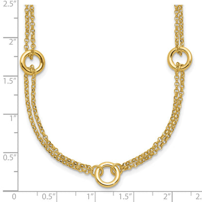 14K Yellow Gold Polished/Dia Cut 2 Strand Circle Link 2In Ext. Necklace