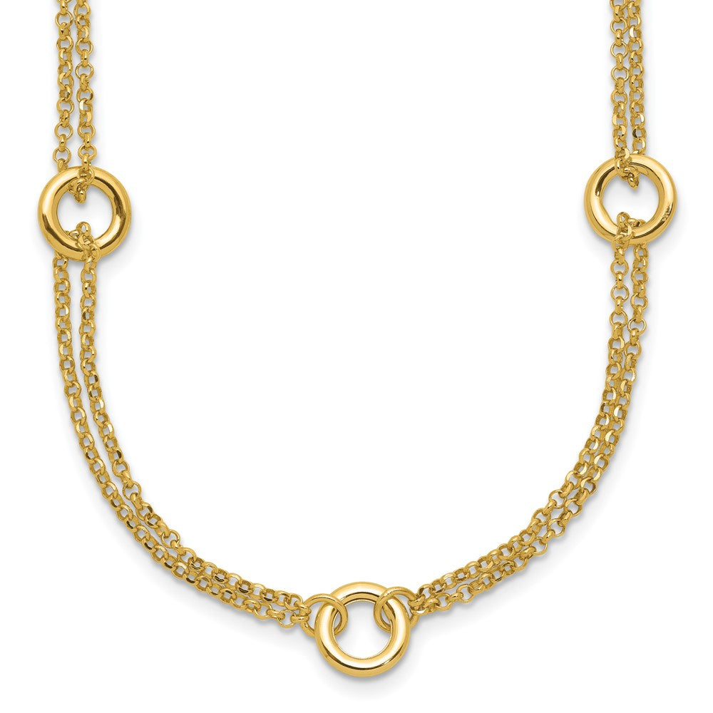14K Yellow Gold Polished/Dia Cut 2 Strand Circle Link 2In Ext. Necklace