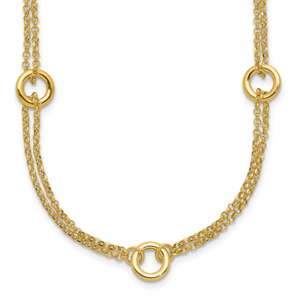 14K Yellow Gold Polished/Dia Cut 2 Strand Circle Link 2In Ext. Necklace