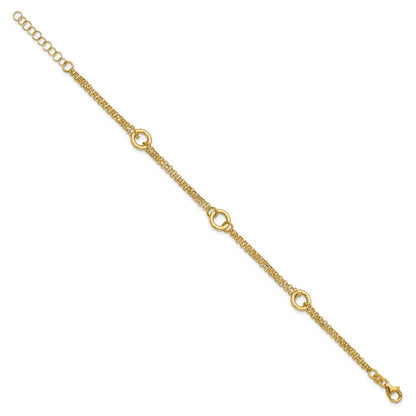 14K Yellow Gold Polished/Dia Cut 2 Strand Circle Link 1In Ext. Bracelet