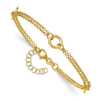 14K Yellow Gold Polished/Dia Cut 2 Strand Circle Link 1In Ext. Bracelet