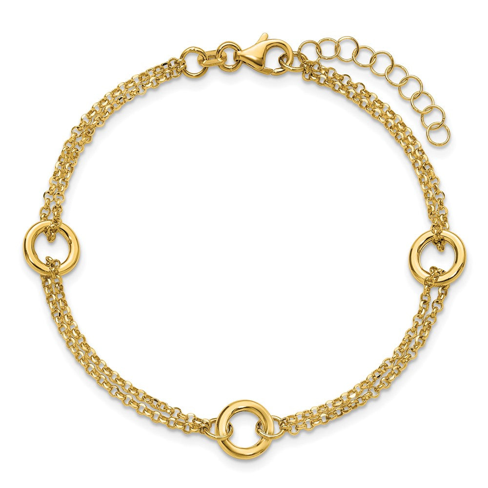 14K Yellow Gold Polished/Dia Cut 2 Strand Circle Link 1In Ext. Bracelet