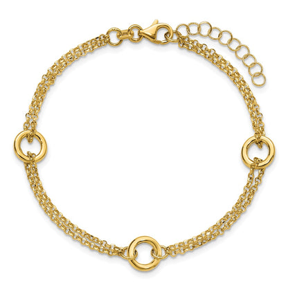 14K Yellow Gold Polished/Dia Cut 2 Strand Circle Link 1In Ext. Bracelet