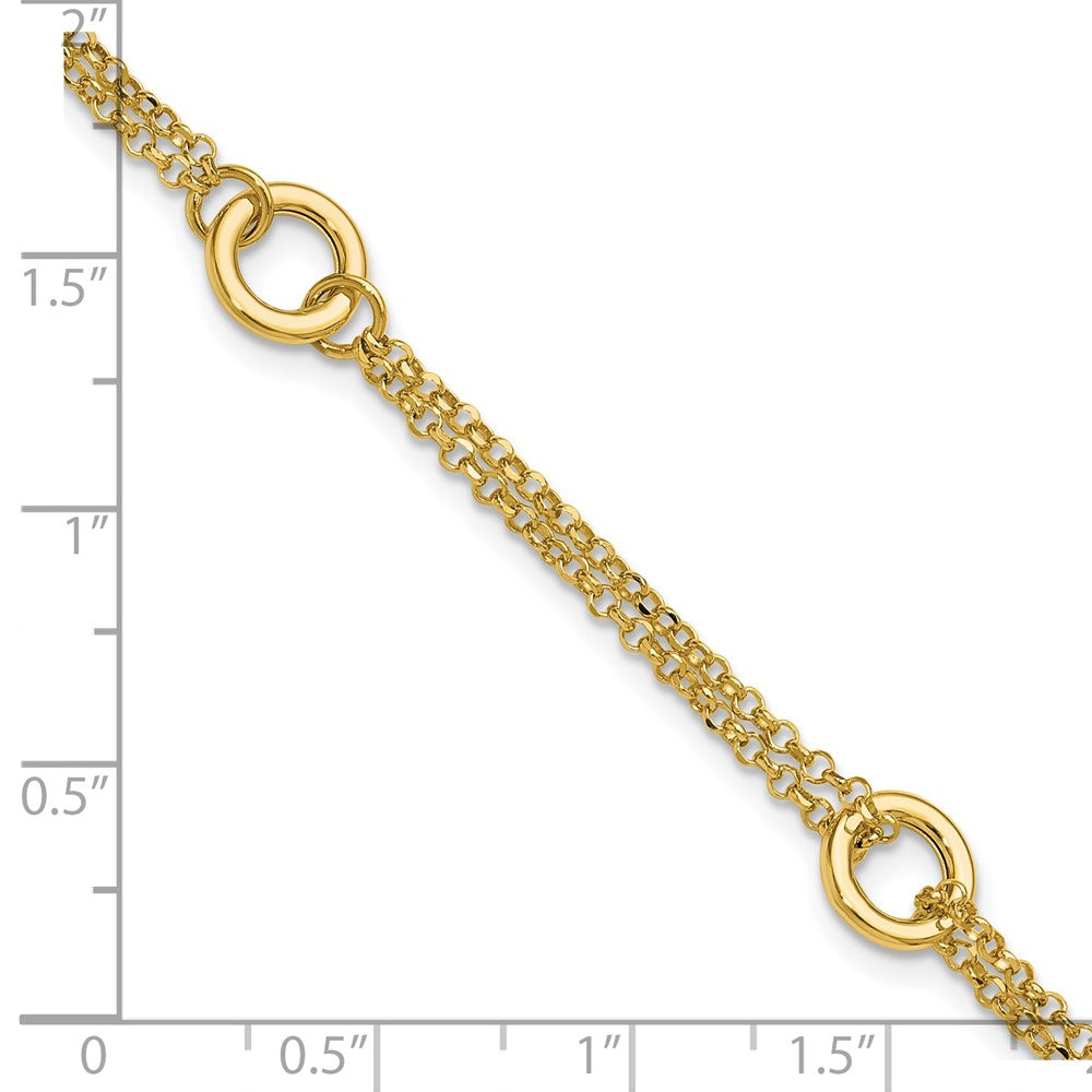 14K Yellow Gold Polished/Dia Cut 2 Strand Circle Link 1In Ext. Bracelet