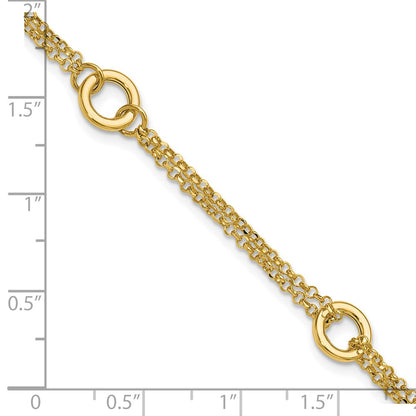 14K Yellow Gold Polished/Dia Cut 2 Strand Circle Link 1In Ext. Bracelet