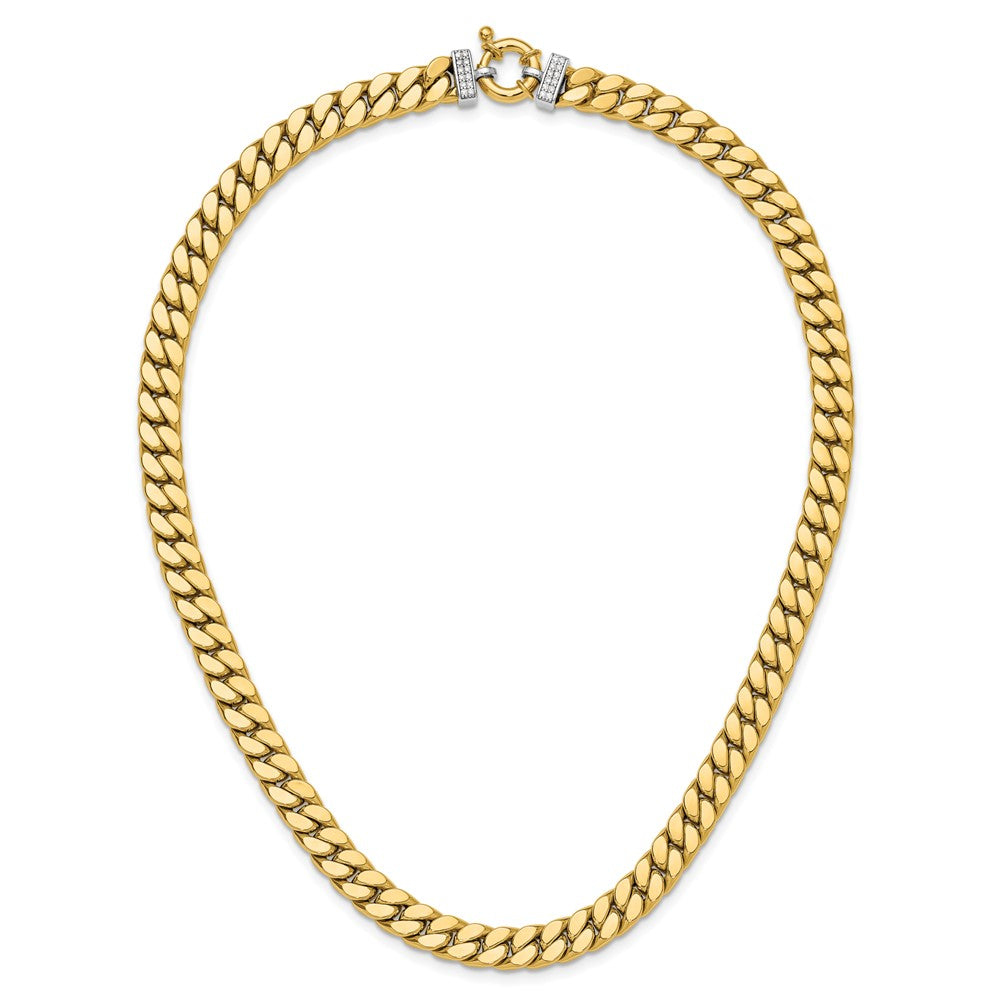 14K Two Tone Cz Polished Fancy Curb Necklace