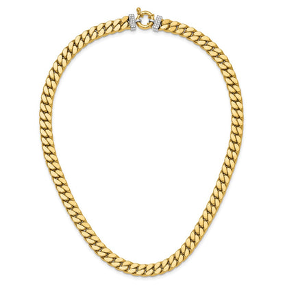 14K Two Tone Cz Polished Fancy Curb Necklace