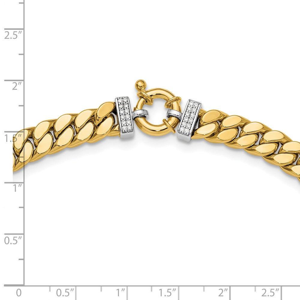 14K Two Tone Cz Polished Fancy Curb Necklace