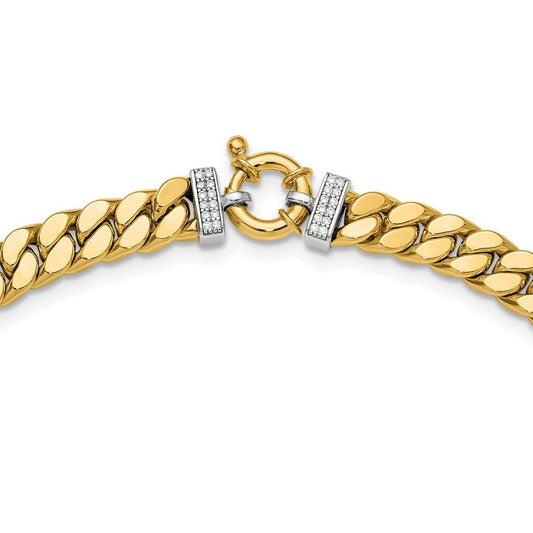 14K Two Tone Cz Polished Fancy Curb Necklace