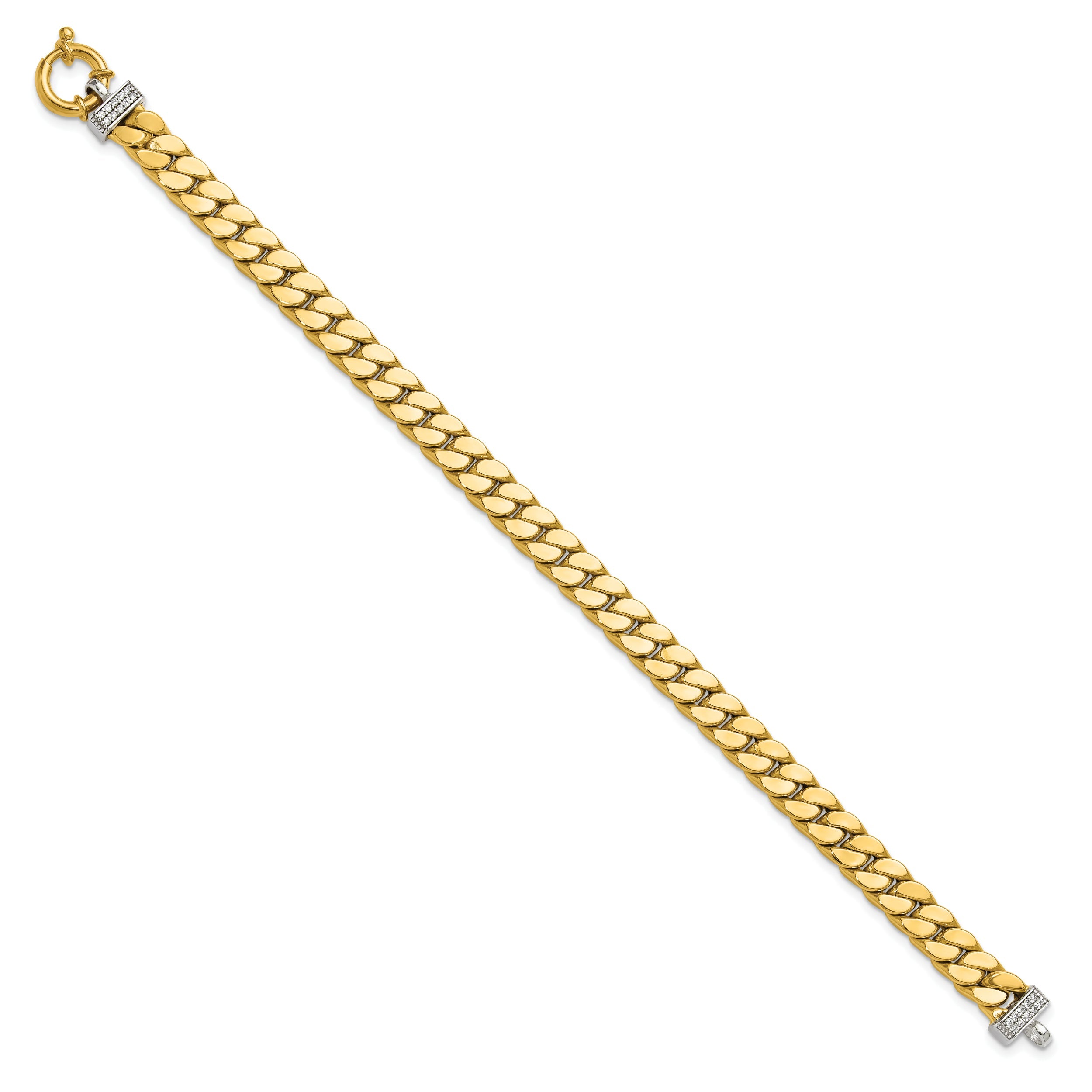 14K Two Tone Cz Polished Fancy Curb Bracelet